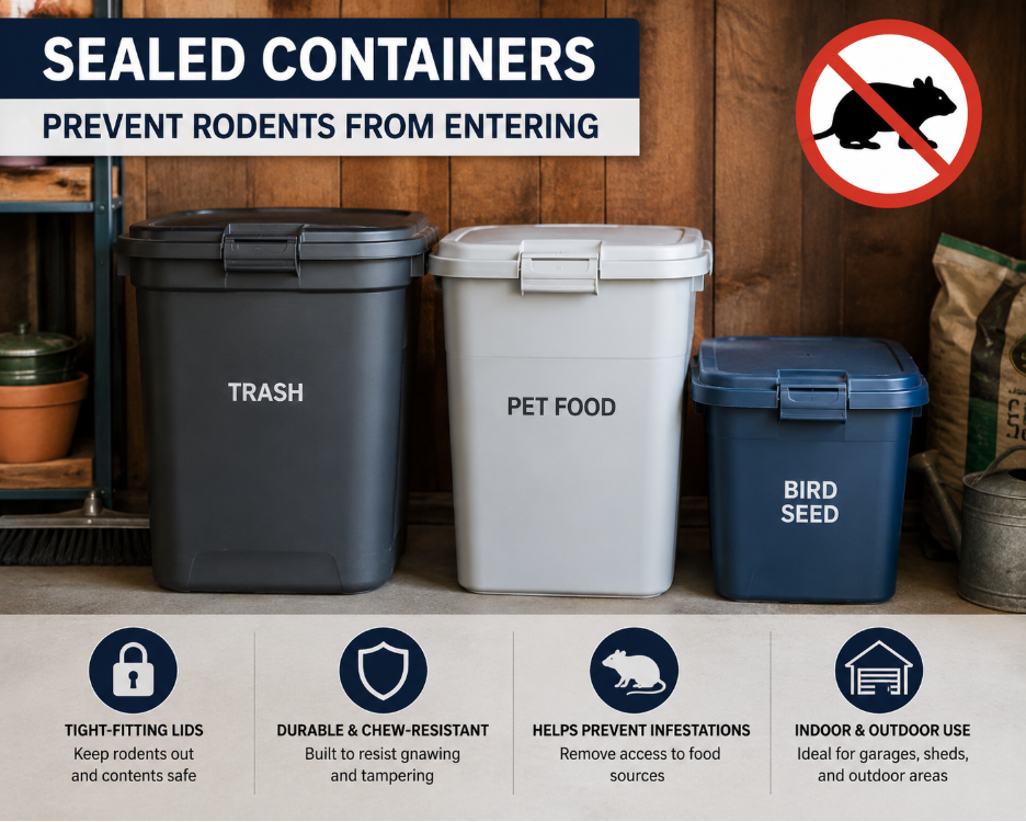 Sealed containers prevent rodents from entering. Informative context for effective prevention.  