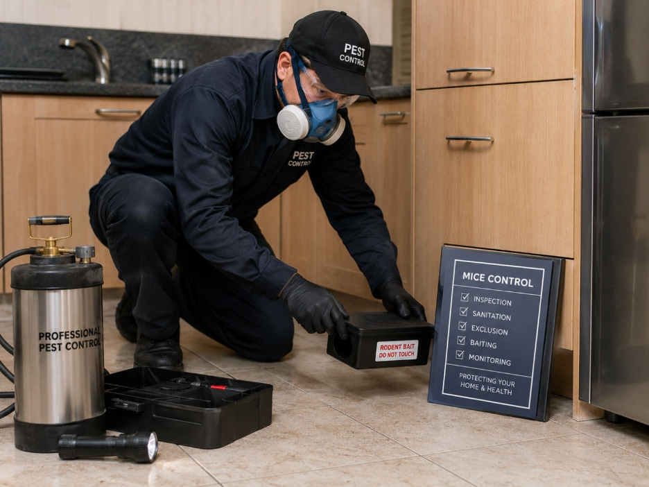 Professional pest technician installing rat bait stations to catch the rats.
