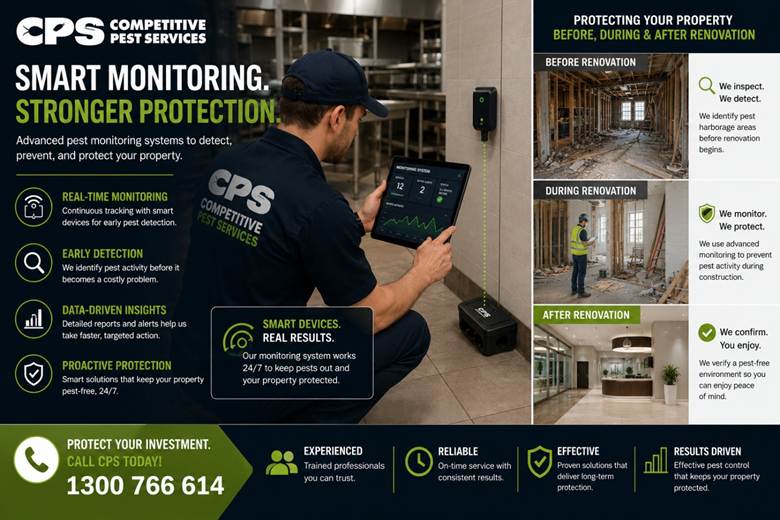 CPS technicians use a monitoring device to install early pest detection. Protect your properties with eco-friendly pest service.